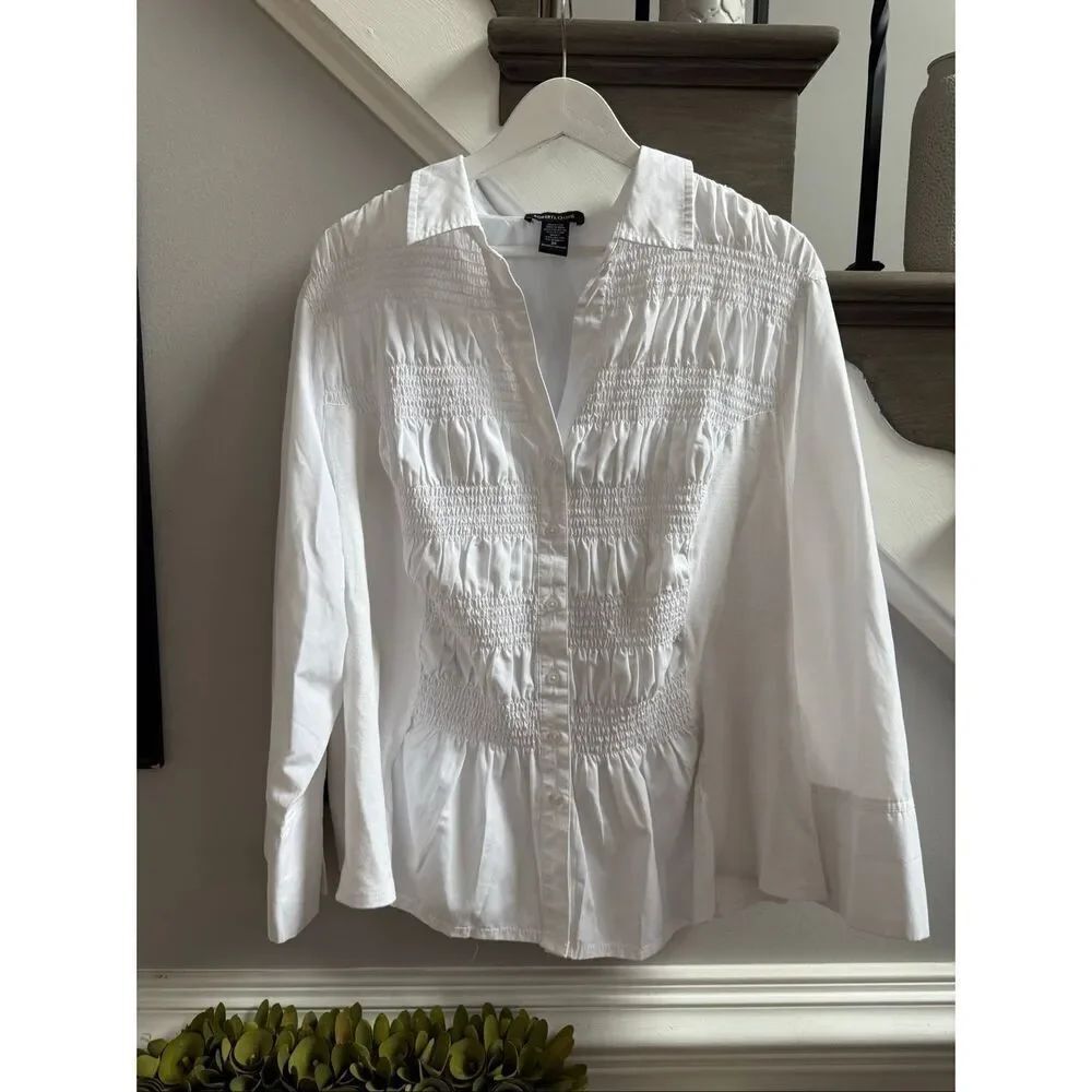 Robert Louis Y2K White Puffy Shirt Ruched Gathered Gothic sz 3X EUC